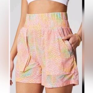 Fabletics Women's Ultra High-Waisted Piped Nylon Workout Shorts Pink Size S
